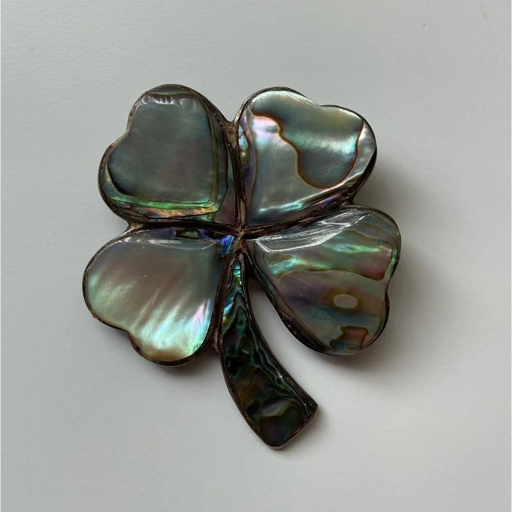 Taxco Steven Jay Begay Sterling silver abalone clover brooch